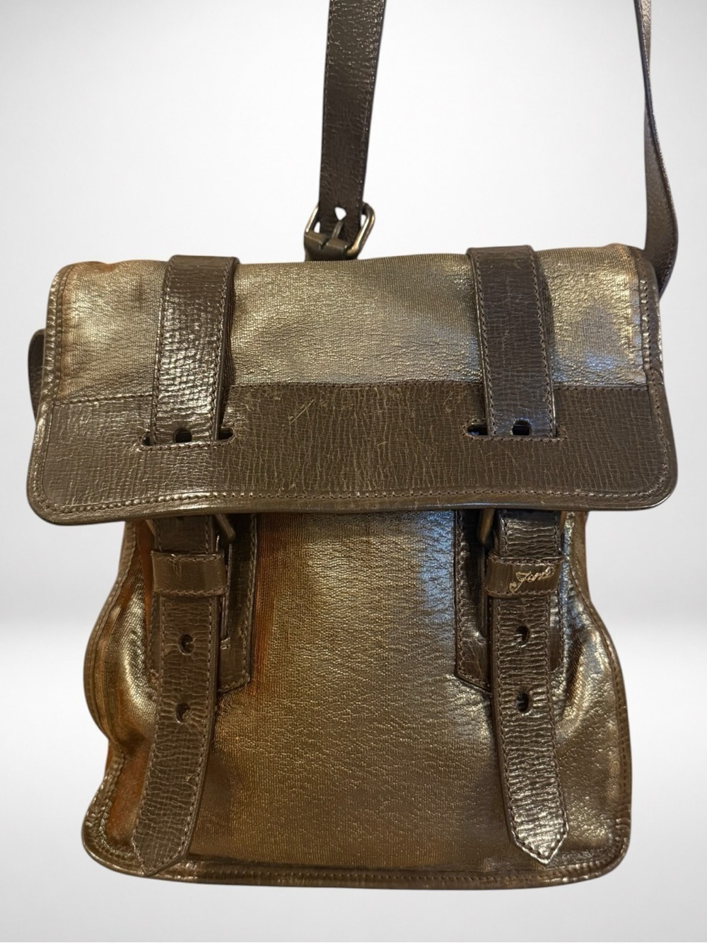Fendi Vintage Archive Crossbody Messenger Bag Metallic Bronze Copper Y2K